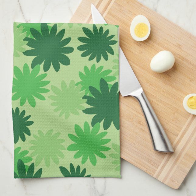 Cecropia Leaf Pattern Green Kitchen Towel (Quarter Fold)