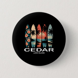 Cedar Beach Long Island Surfboard Surfing Retro  6 Cm Round Badge