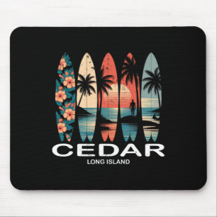 Cedar Beach Long Island Surfboard Surfing Retro  Mouse Pad