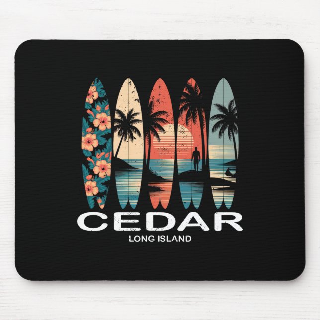 Cedar Beach Long Island Surfboard Surfing Retro  Mouse Pad (Front)