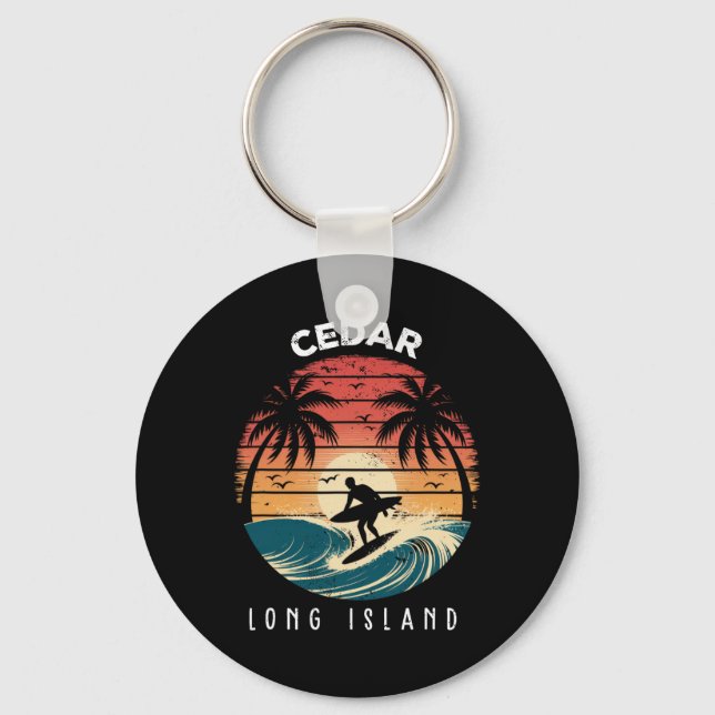 Cedar Beach Long Island Surfboard Waves Beach  Key Ring (Front)
