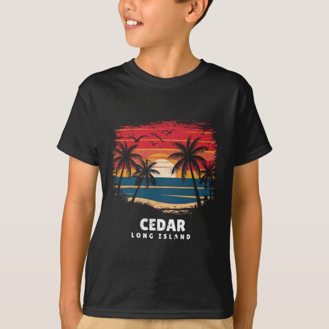 Cedar Beach Long Island Surfboarder Palm Tree Souv T-Shirt (Front)