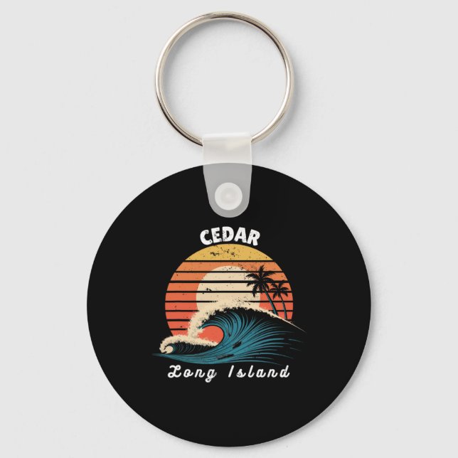 Cedar Beach Long Island Women Men Surfboarding  Key Ring (Front)