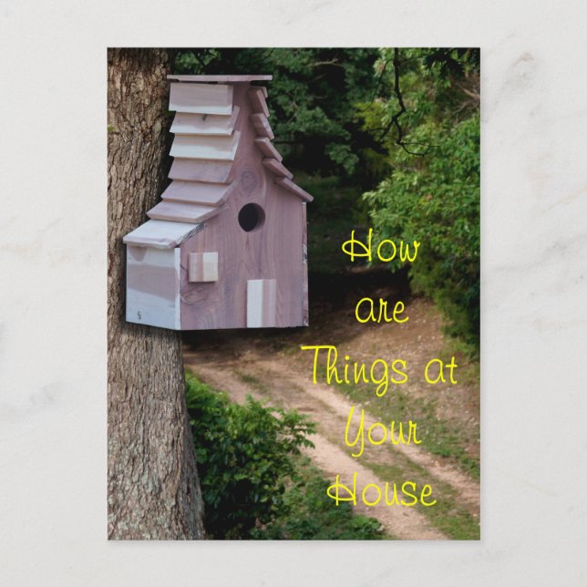 Cedar Birdhouse on a tree postcard- customise Postcard (Front)