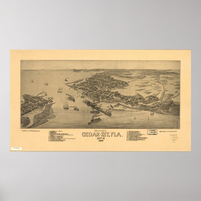 Cedar Key Florida 1884 Antique Panoramic Map Poster (Front)