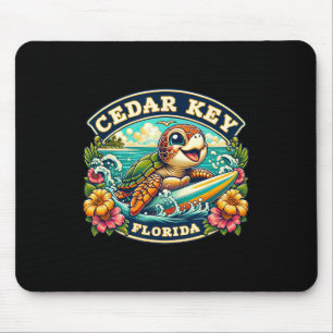 Cedar Key Florida Cute Sea Turtle Surfing Mouse Pad