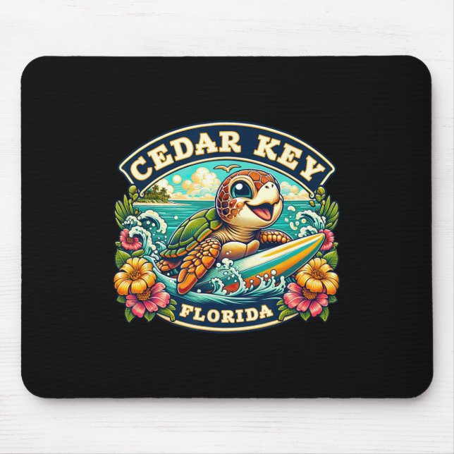 Cedar Key Florida Cute Sea Turtle Surfing  Mouse Pad (Front)
