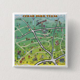 Cedar Park Texas Cartoon Map 15 Cm Square Badge