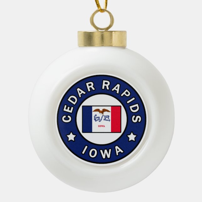 Cedar Rapids Iowa Ceramic Ball Christmas Ornament (Front)