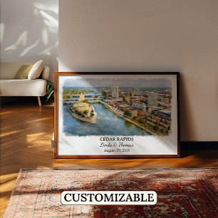 Cedar Rapids Iowa Poster, Watercolor, Custom Poster