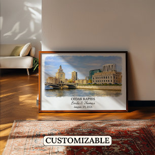 Cedar Rapids Iowa Poster, Watercolor, Custom Poster