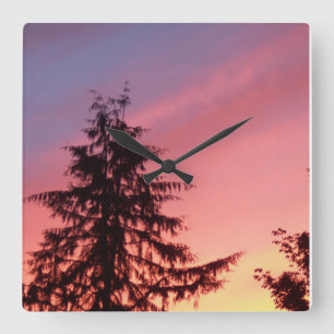 Cedar Sunrise Washington State Square Clock