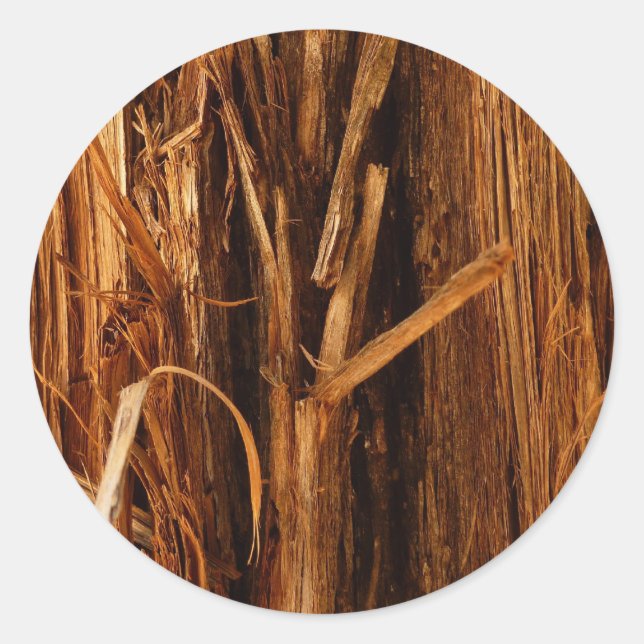 Cedar Textured Wooden Bark Look Classic Round Sticker (Front)