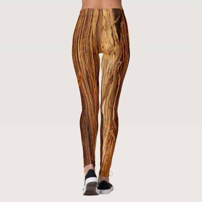 Cedar Textured Wooden Bark Look Leggings (Back)