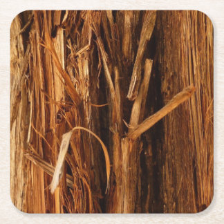 Cedar Textured Wooden Bark Look Square Paper Coaster