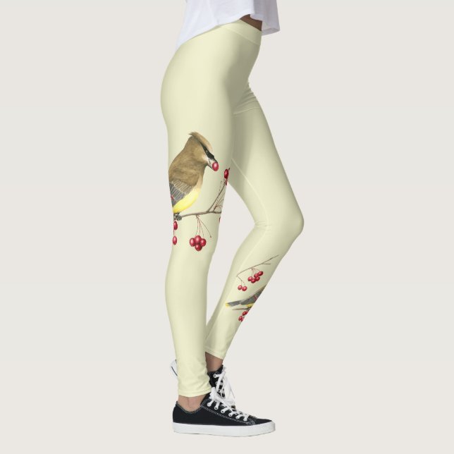 Cedar Waxwing Bird Art Leggings (Right)