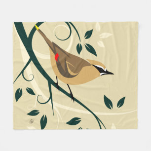 Cedar Waxwing Bird Fleece Blanket