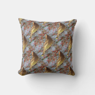 Cedar Waxwing Bird Nature Art Pattern Cushion