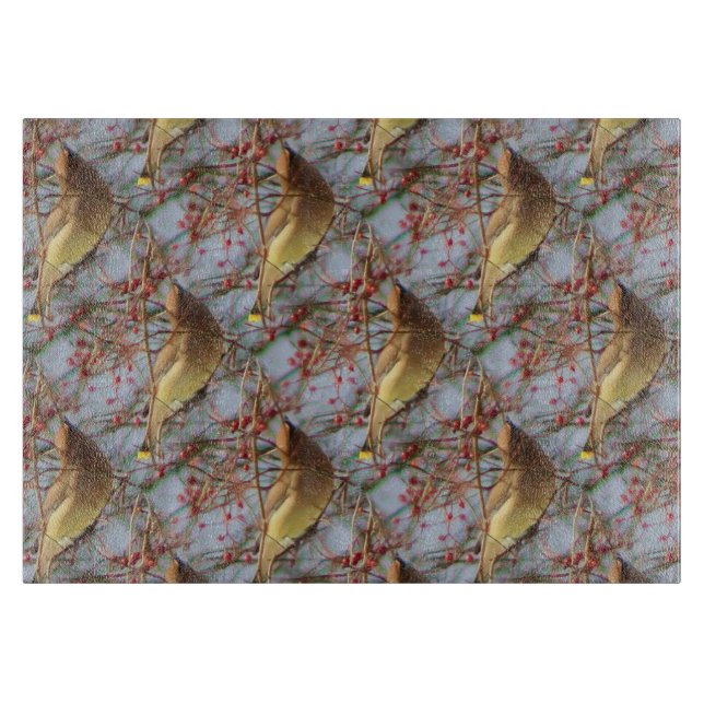 Cedar Waxwing Bird Nature Art Pattern Cutting Board (Front)