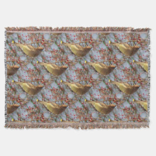 Cedar Waxwing Bird Nature Art Pattern Throw Blanket
