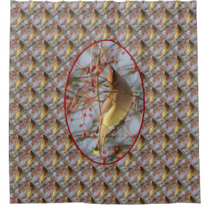 Cedar Waxwing Bird Nature Pattern Shower Curtain