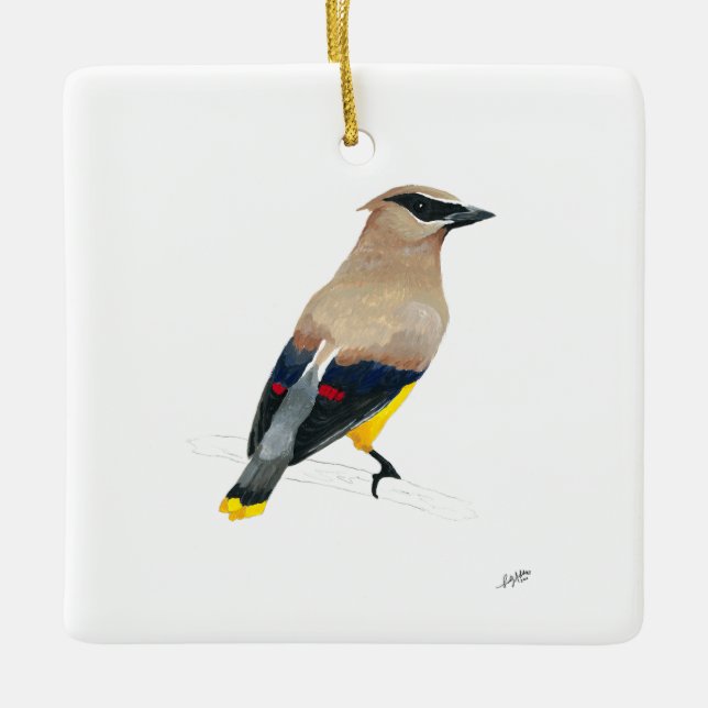 Cedar Waxwing Ceramic Ornament (Front)