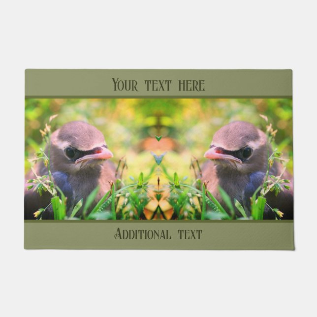 Cedar Waxwing Fledgling Bird Personalised Doormat (Front)