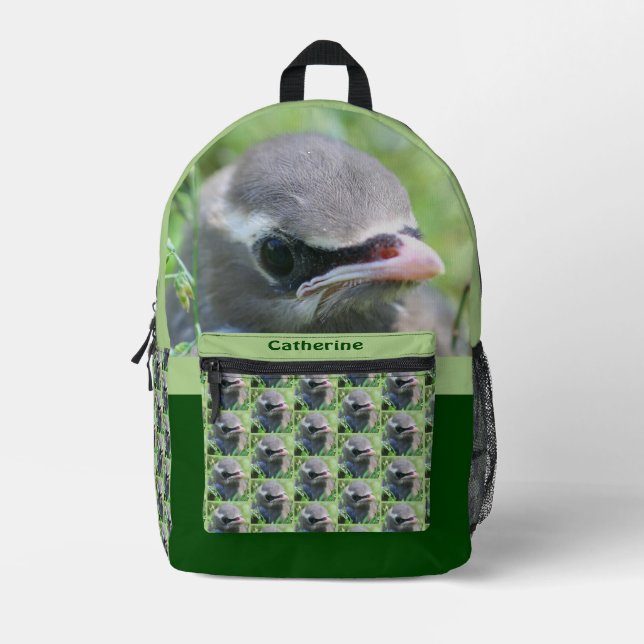 Cedar Waxwing Fledgling Bird Personalised Printed Backpack (Front)