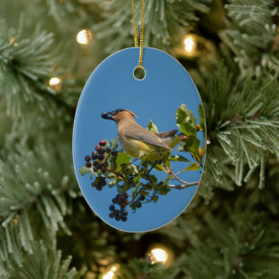 Cedar Waxwing Holiday Gift Ceramic Tree Decoration