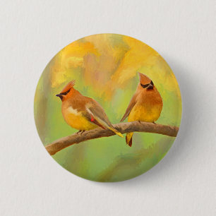 Cedar Waxwing Painting - Cute Original Dog Art 6 Cm Round Badge
