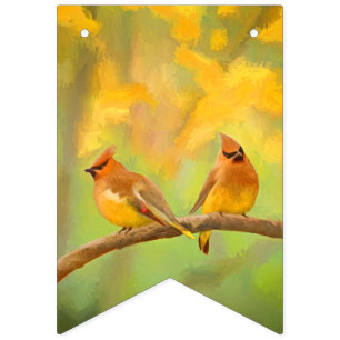 Cedar Waxwing Painting - Cute Original Dog Art Bunting