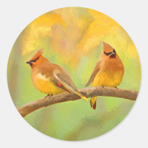 Cedar Waxwing Painting - Cute Original Dog Art Classic Round Sticker