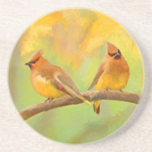 Cedar Waxwing Painting - Cute Original Dog Art Coaster
