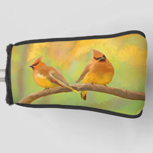 Cedar Waxwing Painting - Cute Original Dog Art Golf Head Cover