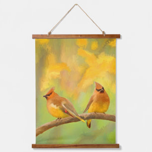Cedar Waxwing Painting - Cute Original Dog Art Hanging Tapestry