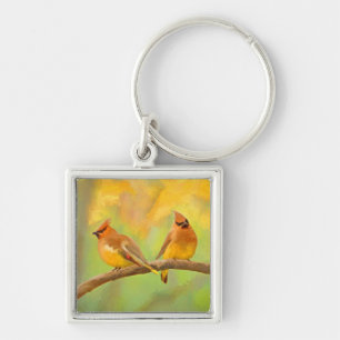 Cedar Waxwing Painting - Cute Original Dog Art Key Ring