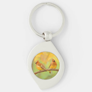 Cedar Waxwing Painting - Cute Original Dog Art Key Ring