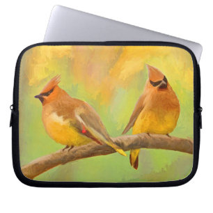 Cedar Waxwing Painting - Cute Original Dog Art Laptop Sleeve