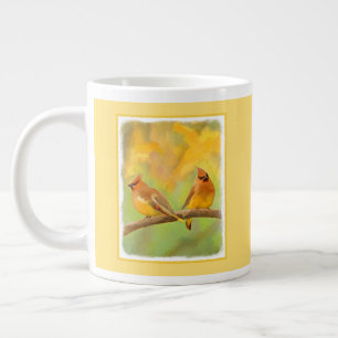 Cedar Waxwing Painting - Cute Original Dog Art Large Coffee Mug