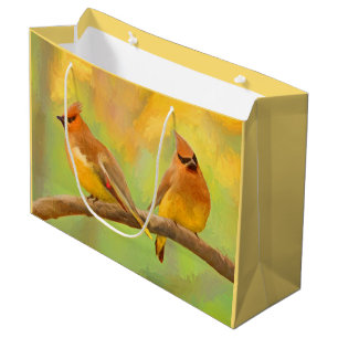 Cedar Waxwing Painting - Cute Original Dog Art Large Gift Bag
