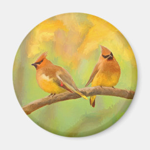 Cedar Waxwing Painting - Cute Original Dog Art Magnet