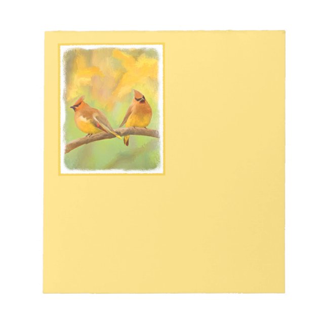Cedar Waxwing Painting - Cute Original Dog Art Notepad (Front)