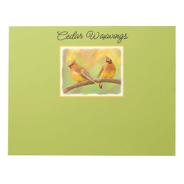 Cedar Waxwing Painting - Cute Original Dog Art Notepad (Front)