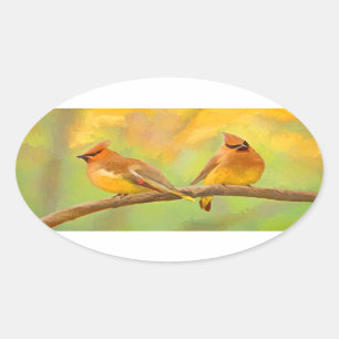 Cedar Waxwing Painting - Cute Original Dog Art Oval Sticker