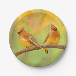 Cedar Waxwing Painting - Cute Original Dog Art Paper Plate