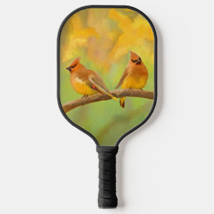 Cedar Waxwing Painting - Cute Original Dog Art Pickleball Paddle