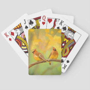 Cedar Waxwing Painting - Cute Original Dog Art Playing Cards