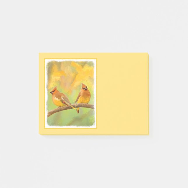 Cedar Waxwing Painting - Cute Original Dog Art Post-it Notes (Front)