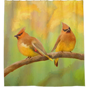 Cedar Waxwing Painting - Cute Original Dog Art Shower Curtain