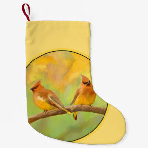 Cedar Waxwing Painting - Cute Original Dog Art Small Christmas Stocking